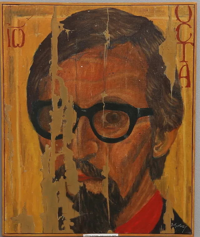 GÖSTA NYDAHL. "IKONMÅLAREN PÅ MUSEUM", SJÄLVPORTRÄTT.