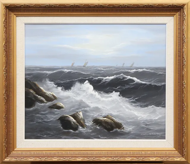 LARS NORBERG. OLJA, på duk, marinmålning, signerad.