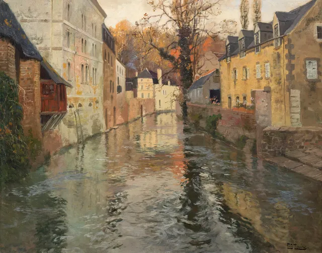 Thaulow, Frits — Byparti fra Quimperlé i Bretagne ved elven l’Isole, 1901