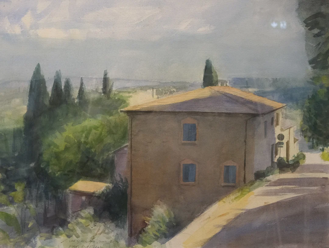 MATS RYDSTERN. "SAN GIMIGNANO, JUNI 2004", AKVARELL, SIGNERAD. — Paintings — Björnssons Auktionskammare