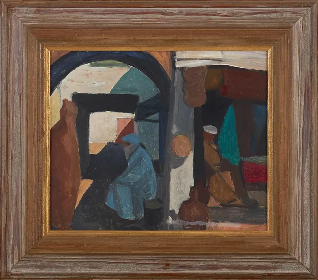 GUNNAR S MALM (1909-1986) Gata - Nordafrika, oljemålning på pannå, signerad G.S. Malm.