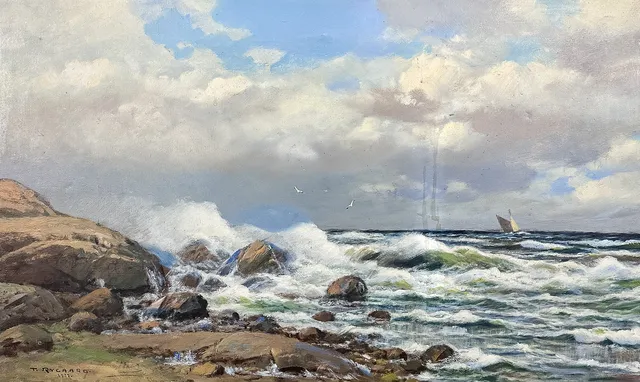 THORVALD RYGAARD. OLJA PÅ DUK, "Kustlandskap", signerad, daterad-1932.