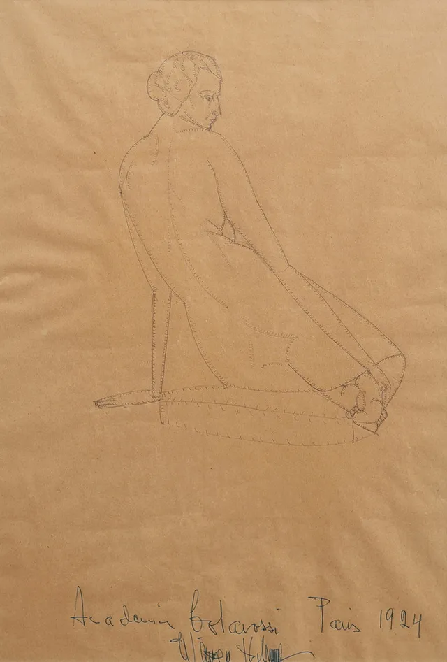 WIWEN NILSSON. GRAFIT PÅ PAPPER, AKTSTUDIE, SIGNERAD OCH DATERAD 1924.