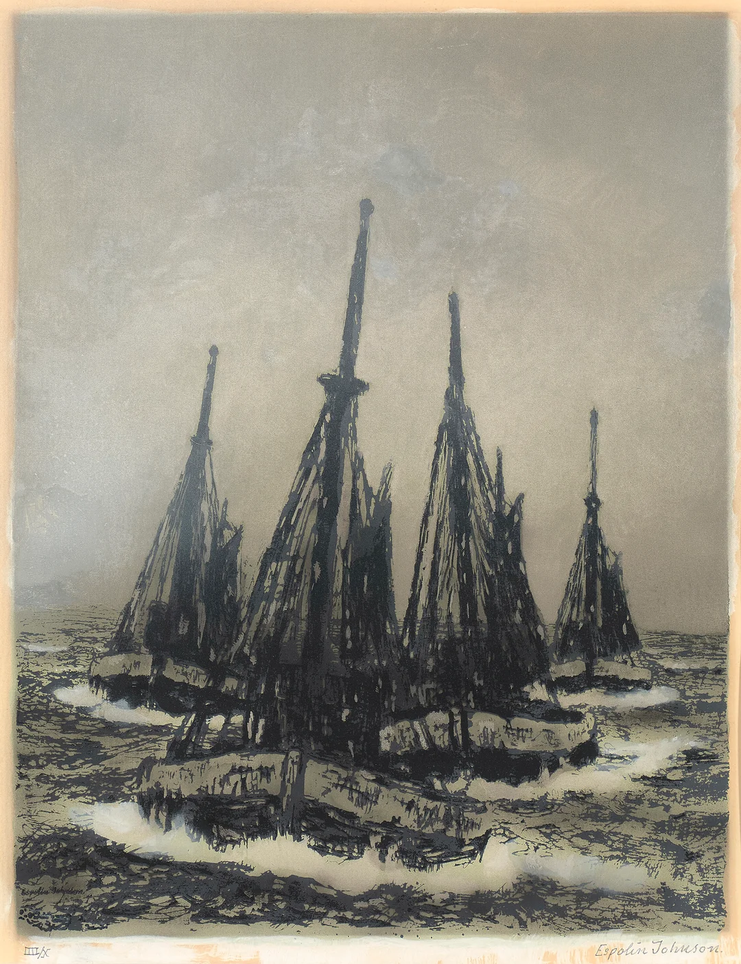 Johnson, Kaare Espolin — "Skøyter" 1972 — Kunst/Grafikk — Blomqvist