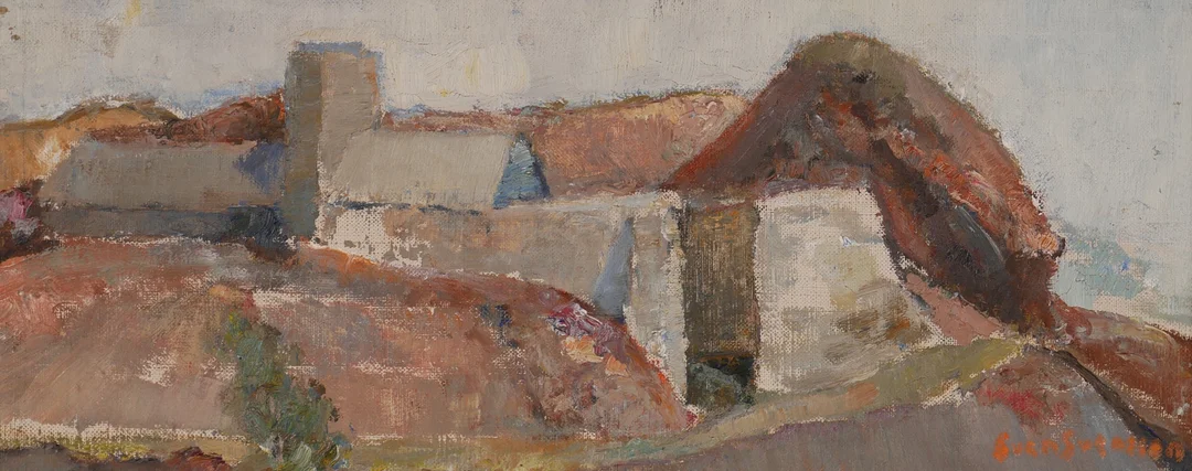 SVEN SVENSSON. "Ölandsgård", olja på pannå, signerad och daterad 1960. — Paintings — Auktionsfirma Kenneth Svensson i Kalmar