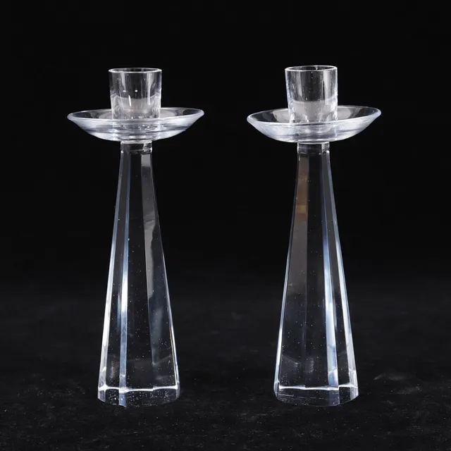 GERDA  STRÖMBERG. Ljusstakar, ett par, glas, "P50".