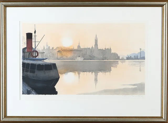 KAJ BERNSTONE. Stockholmsmotiv, färglitografi, signerad och numrerad 264/280.
