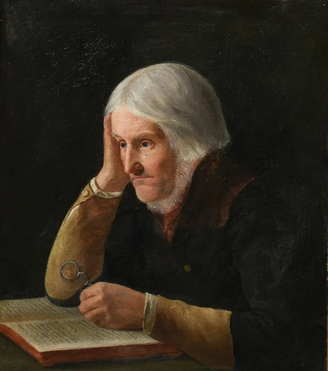 UNKNOWN ARTIST, portrait of a reading gentleman, oil on canvas. Denmark, 19th century.