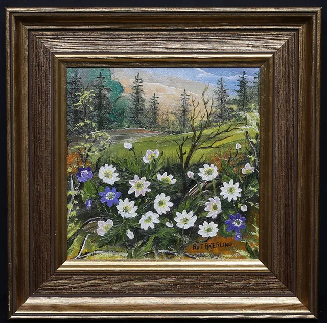 RUT ÅKERLIND. Vårblommor. Olja på duk. Signerad.