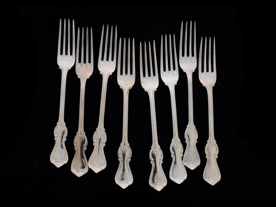 Dessertgafflar, 8st, S830, 157,5g, 149mm, modell: Olga — Silver/Matsilver — Kaplans