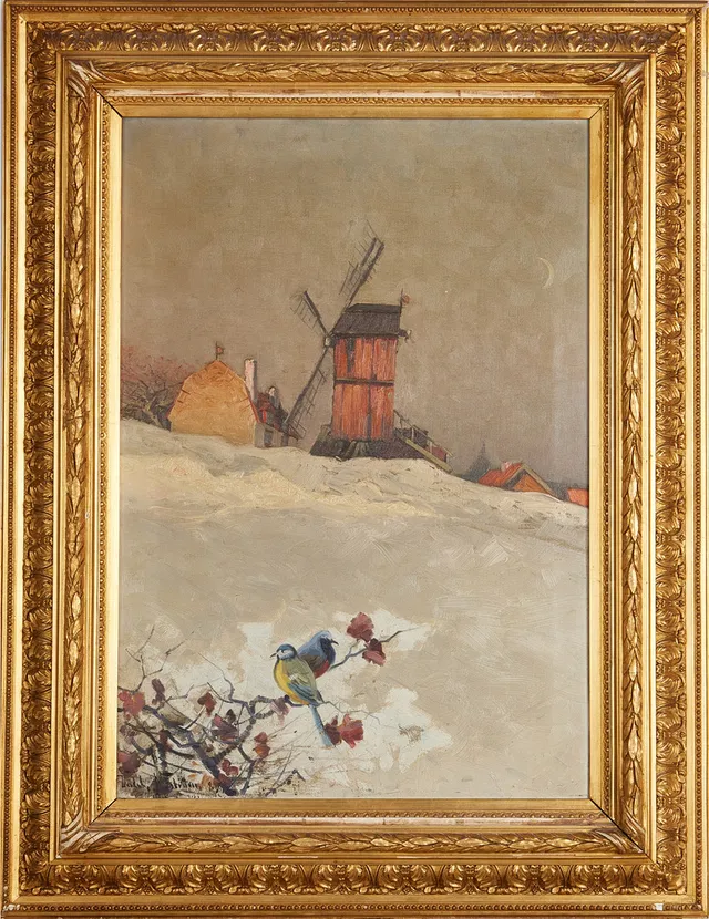 WALDEMAR NYSTRÖM (1864-1924). Landskap med väderkvarn, signerad, olja på duk.