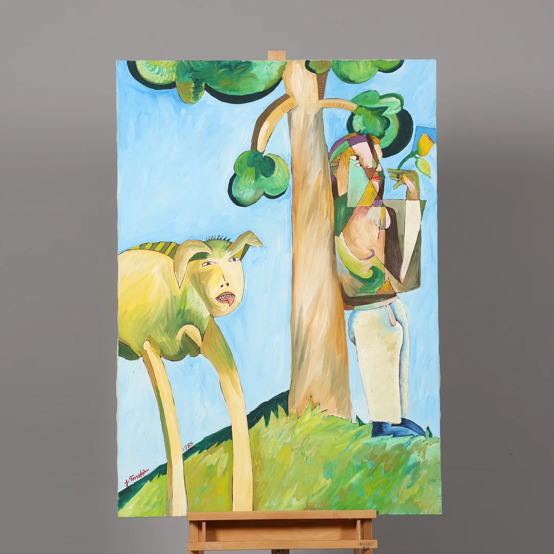 JONNY FORSSTRÖM. OLJA PÅ DUK, "She didn´t wait for my answer", signerad samt daterad 1986. — Paintings — Borås Auktionshall