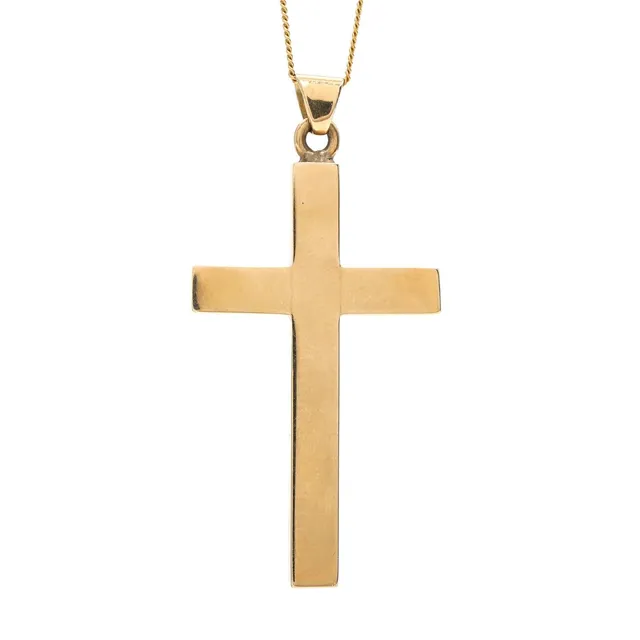A pendant in shape of a cross L. 5 cm. Chain in 14k gold included. Total weight app. 6.5 g. L. 50. (2)