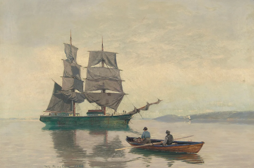Hansteen, Nils — Seilskute og robåt, 1886 — Kunst/Maleri — Blomqvist