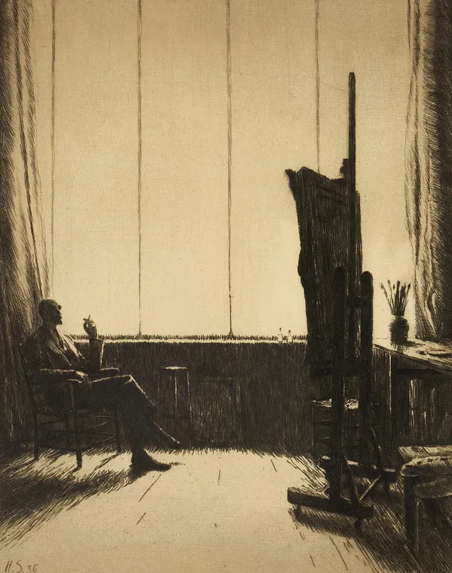 HARALD SALLBERG (1895-1963). "Meditation", signerad i blyerts samt i plåten H.S. 36, etsning.