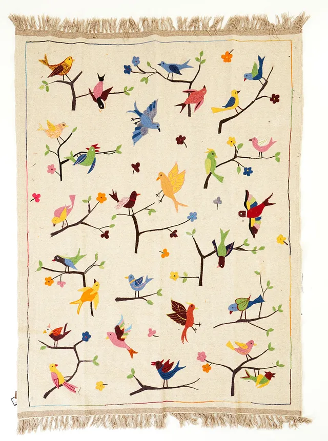 ORIENTMATTA, persisk, kelim, handbroderat motiv av fåglar, ca 231x175 cm.