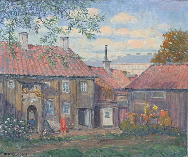 ERIK OLSSON. olja på duk, "Nytorgsgatan 49", signerad.
