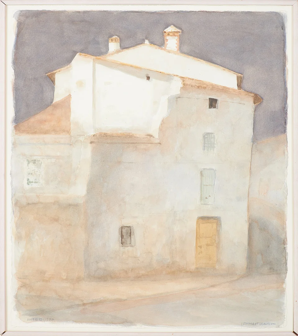 LENNART OLAUSSON. Husfasad Sydeuropa, akvarell, signerad. — Paintings — Stockholms Auktionsverk Sickla