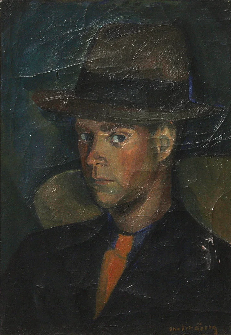 UNO LINDBERG. Självporträtt, olja på duk, signerad Uno Lindberg. — Paintings — Crafoord Auktioner Stockholm