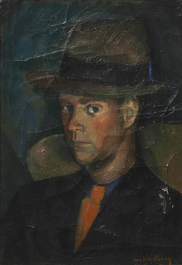 UNO LINDBERG. Självporträtt, olja på duk, signerad Uno Lindberg.