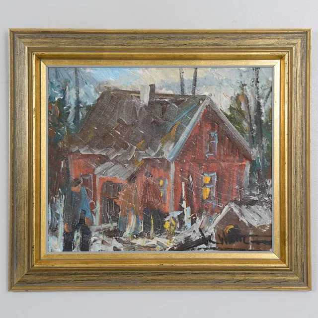 ARNE WALLSTEN. Stuga i svenska skogen, olja på duk, signerad.