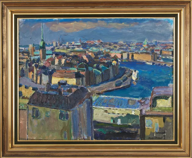 HANS EKVALL. Gamla stan från Katarinaberget, olja på duk, signerad.