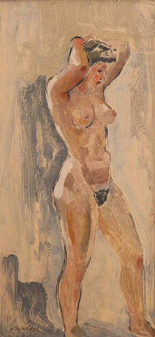 NILS WEDEL. GOUACHE PÅ PANNÅ, NAKENSTUDIE, SIGNERAD. — Paintings — Crafoord Auktioner Lund