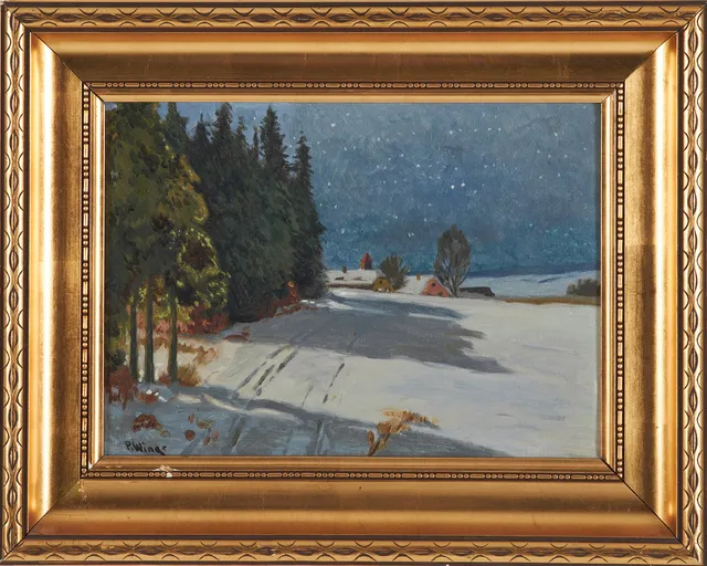 OIDENTIFIERAD KONSTNÄR. Vinterlandskap, signerad P Winge, olja på duk.