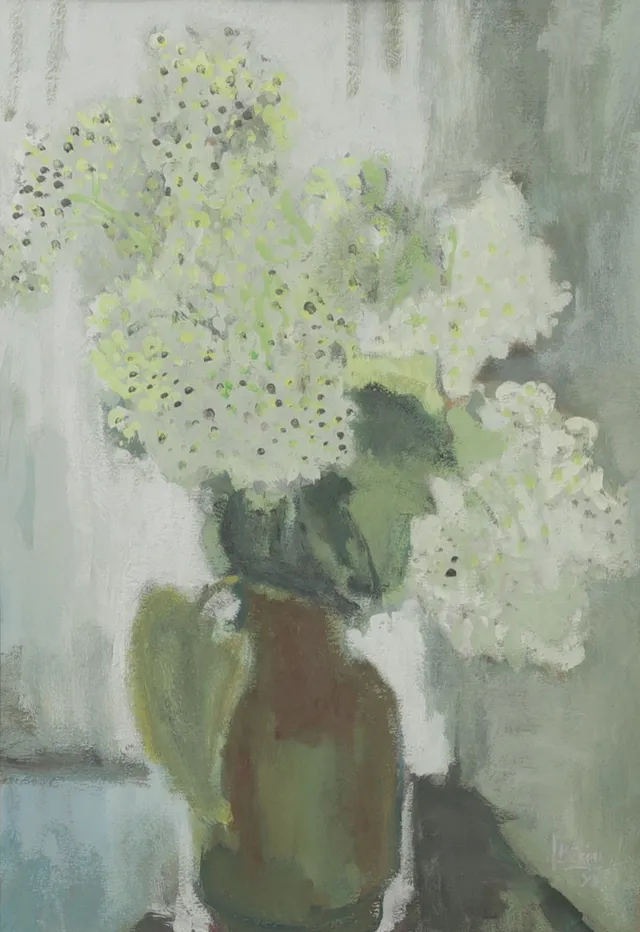 JOHN BÖRÉN. "Stilleben i vitt", gouache, signerad och daterad 48.