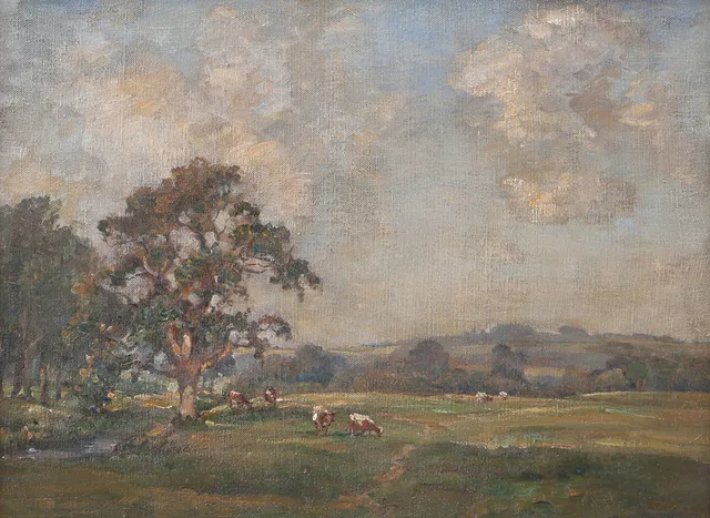 JAMES HERBERT SNELL. Landskap med kor, olja på duk, signerad.