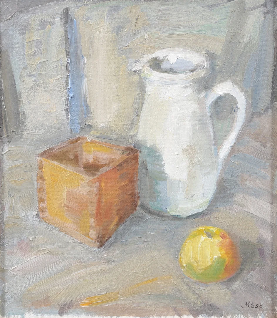KNUT MÅSÖ. "Uppställning med kanna", stilleben, olja på duk, signerad. — Paintings — Växjö Auktionskammare