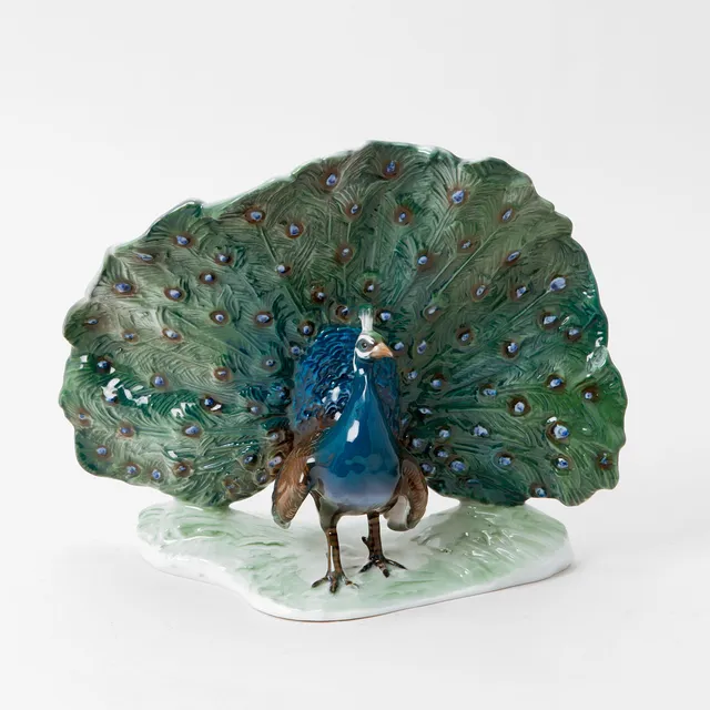 FRITZ HEIDENREICH. Figurin, porslin, påfågel, Rosenthal, Tyskland.
