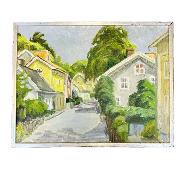 TAGE SAHLBERG. OLJA PÅ DUK, "Östra gatan Kungälv", signerad, daterad-1978.