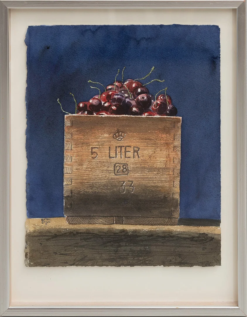 KAJ BERNSTONE ( 1946-). Körsbär i låda, akvarell på papper, signerad Bernstone. — Paintings — Auktionshuset Kolonn