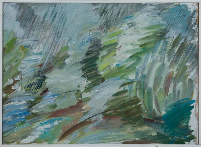 OLLE PETTERSON. "Grönska i regn", olja på duk, signerad.