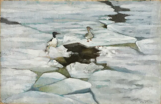 CHRISTIAN BERG (1893–1976), Storskrakar på isflak, signerad och daterad ”Ch. Berg" 1918, olja på duk.