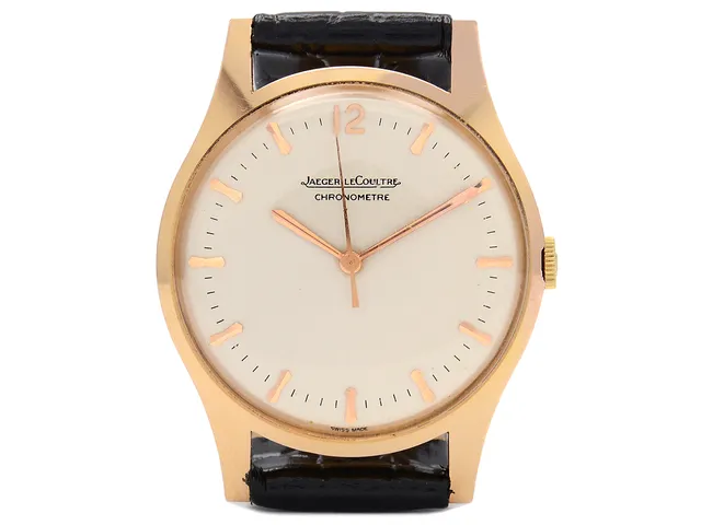 JAEGER-LE COULTRE, Chronometre "Geophysic de luxe", Cal P478/BWSbr, Serie nr. 1276014, Ref nr. 2985, Boett nr. 736780, herrur, 34 mm, 18K rosa guld, manuell, plexiglas, läderband, ca 1959.