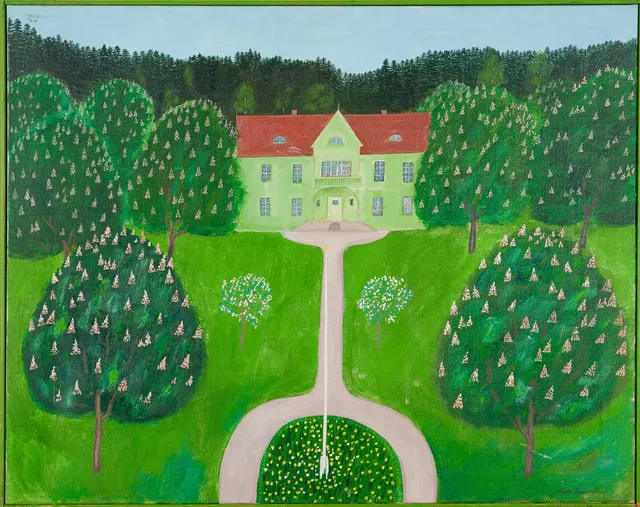 MARIA BOCZEWSKA (f.1940). "Gröna huset", oljemålning på duk, signerad Maria Boczewska.
