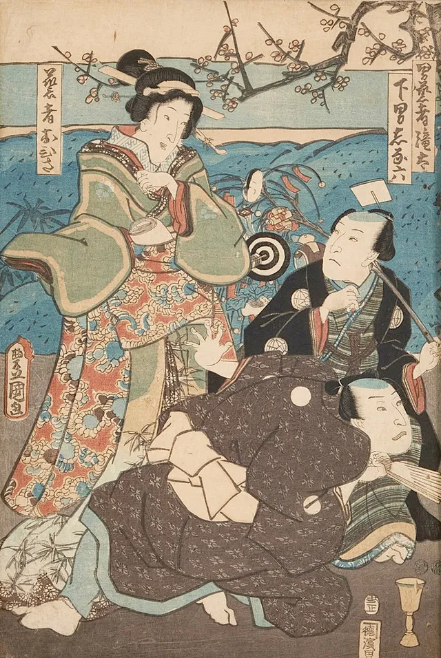 UTAGAWA KUNISADA (TOYOKUNI III, 1786-1865). 2 motiv av skådespelare.