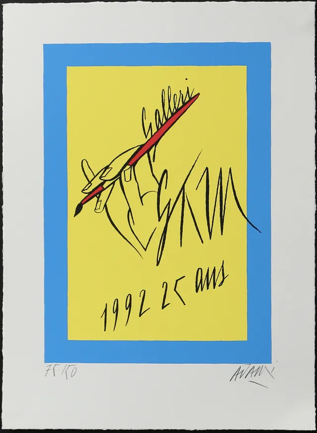 VALERIO ADAMI (FÖDD 1935). "Galleri GKM 1002, 25 ans", färglitografi nr 75/150, signerad Adami.