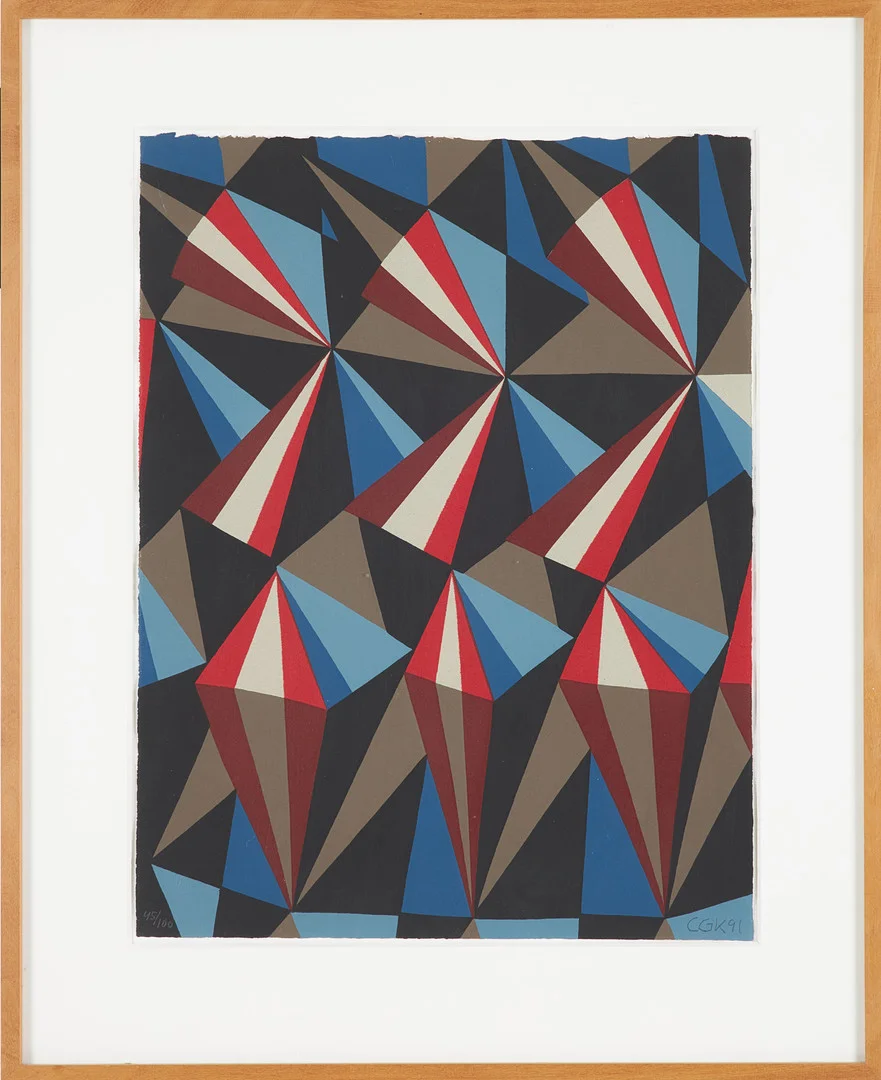 C GÖRAN KARLSSON. Abstrakt komposition, serigrafi, signerad och daterad CGK 91, numrerad 45/100. — Engravings & Prints — Stockholms Auktionsverk Sickla