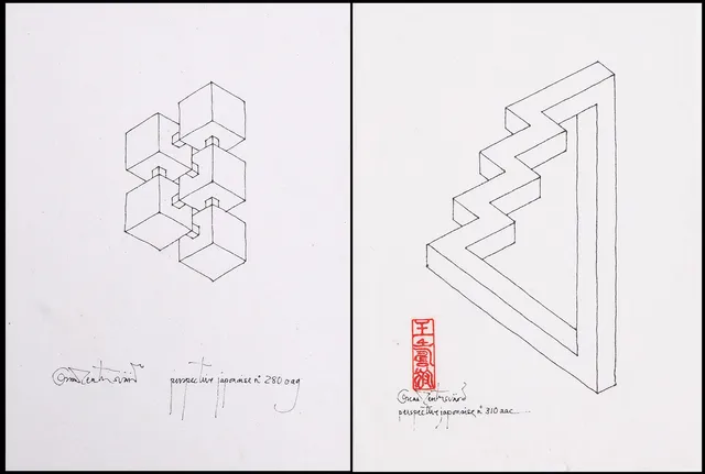 OSCAR REUTERSVÄRD (Sverige, 1915-2002), (2), Perspective japonaise "No 280 oag", "No 310 aac", signerade, teckningar på vitt japanpapper.