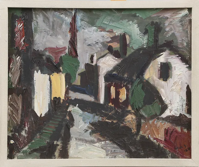 LASSE GÖRANSSON. OLJA på pannå, signerad, 1960-tal.