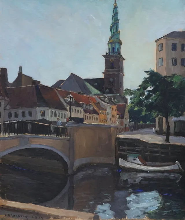 CARL OSCAR LARSSON. olja på pannå, motiv från Köpenhamn.