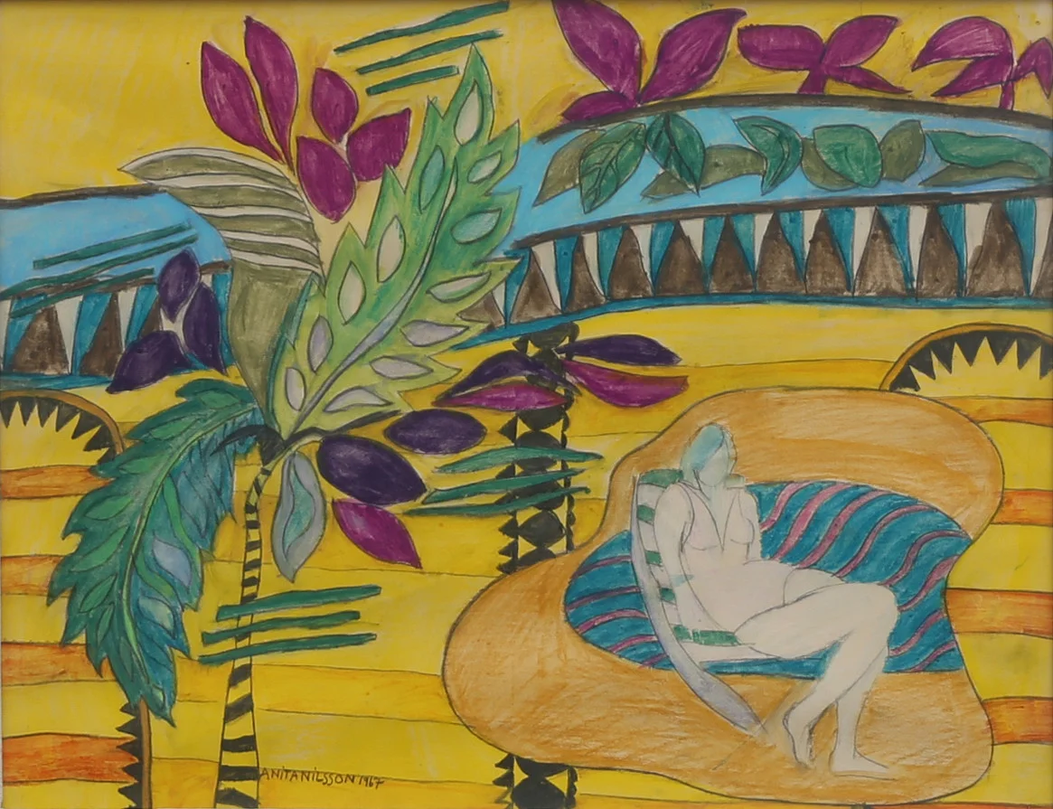 ANITA NILSSON. KOMPOSITION MED SITTANDE KVINNA. — Paintings — Crafoord Auktioner Lund