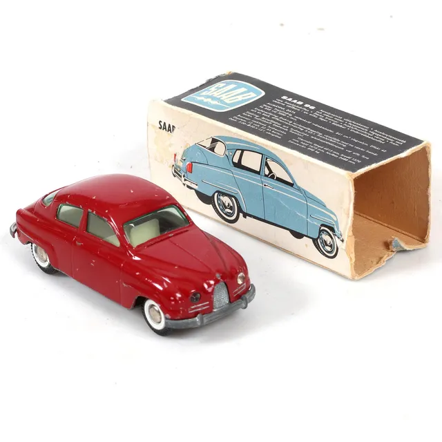 MODELLBIL, Saab 96, No. 827, med originalkartong, Tekno Toys. Danmark.