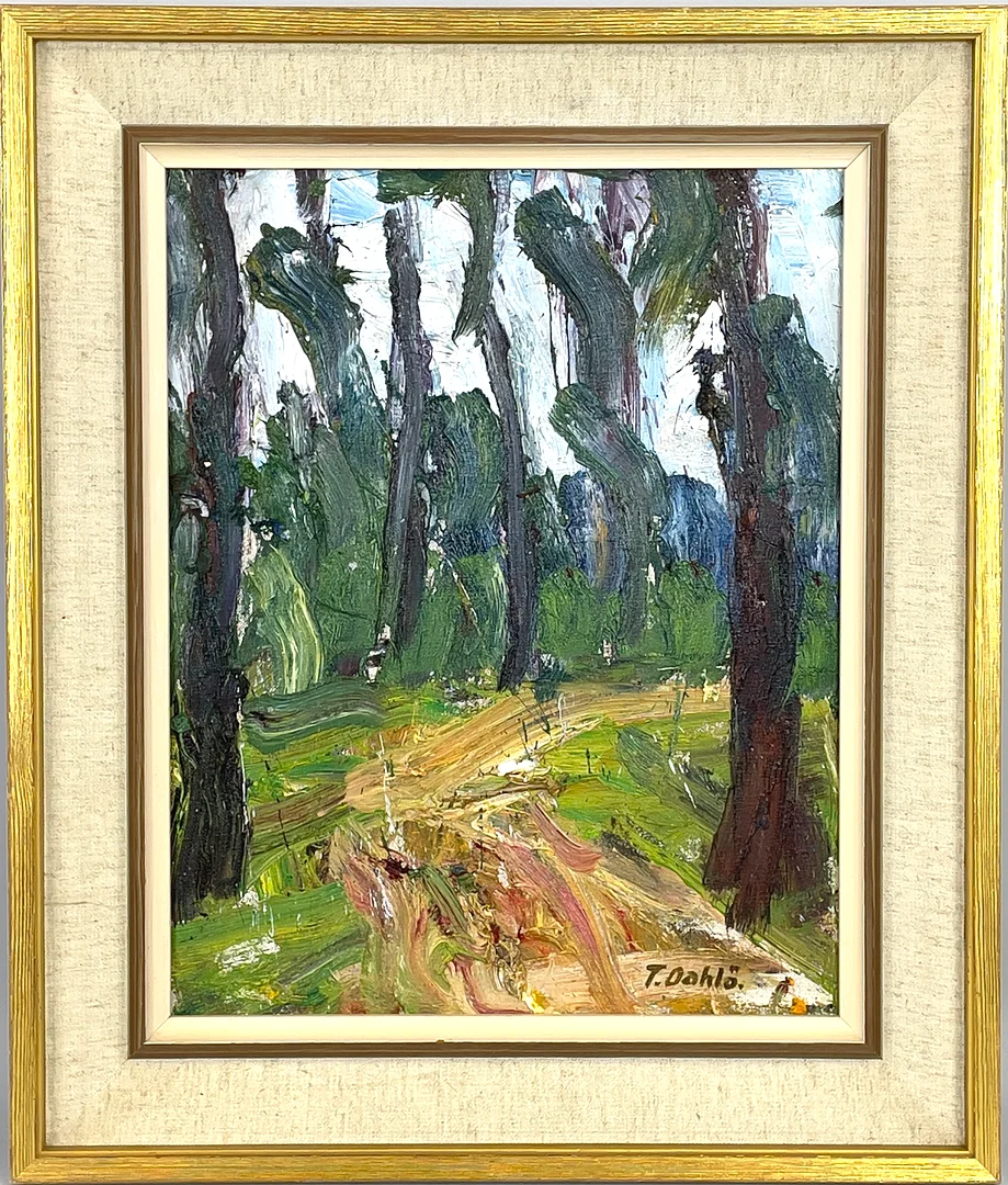 TURE DAHLÖ. Olja på duk, stig genom skogen, signerad T. Dahlö. — Paintings — Roslagens Auktionsverk