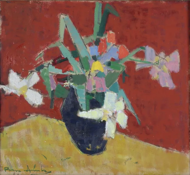PAAVO AIROLA. Blomsterstilleben, olja på duk, signerad.