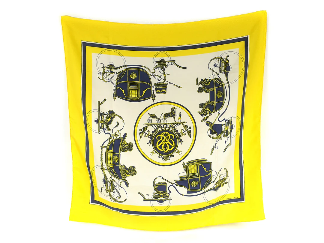 SCARF, HERMÈS, Ex Libris, Hugo Grykar, 100 % siden, 90x90 cm, gul, vit, blå.Någon fläck. — Accessoarer/Scarves — Kaplans