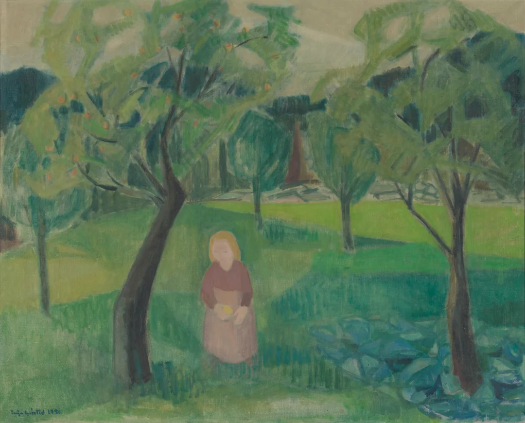 Grøstad, Terje — "Agnes i haven" 1981 — Kunst/Maleri — Blomqvist